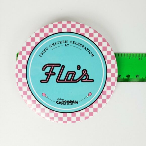 2 Disney Buttons Pins Fried Chicken Celebration Flo's Plaza Inn DCA Disneyland - Picture 6 of 7
